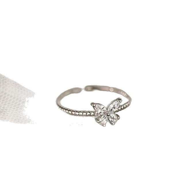 Rhinestone Butterfly Female Light Luxury Minority Design Adjustable Open Ring