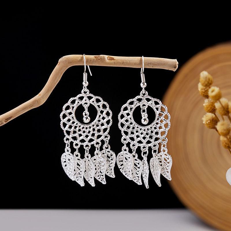 Imitation Sier Miao Minority Tourist Attractions Bohemian Exaggerated Long Leaves Earrings