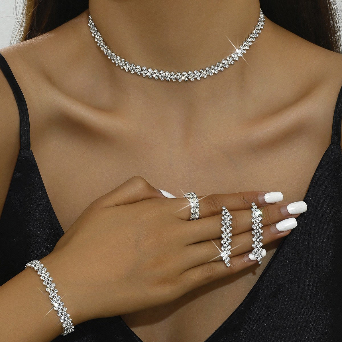 Kit Zircon Wings Water Drop Wedding Dinner Party Formal Jewelry Set