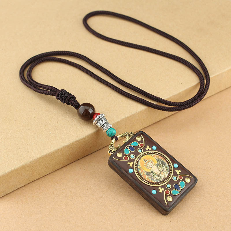 Handmade Blackwood Yellow God Of Wealth Necklaces