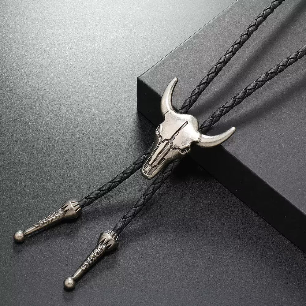 Polo Bow Tie Unisex Woven Leather String Western Style Alloy Necklaces