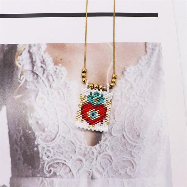 Bohemian Style Gold Rainbow Love Devil's Eye Square Necklaces