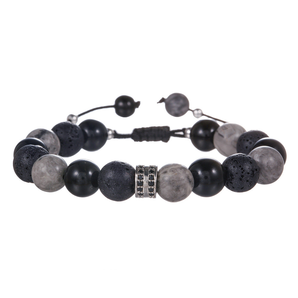 Men's Volcanic Rock Map Stone Beaded Weave Bracelet