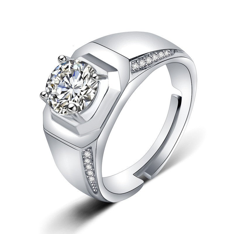 Men's Diamond Single Simulation Karat Wedding Classic Temperament Ring