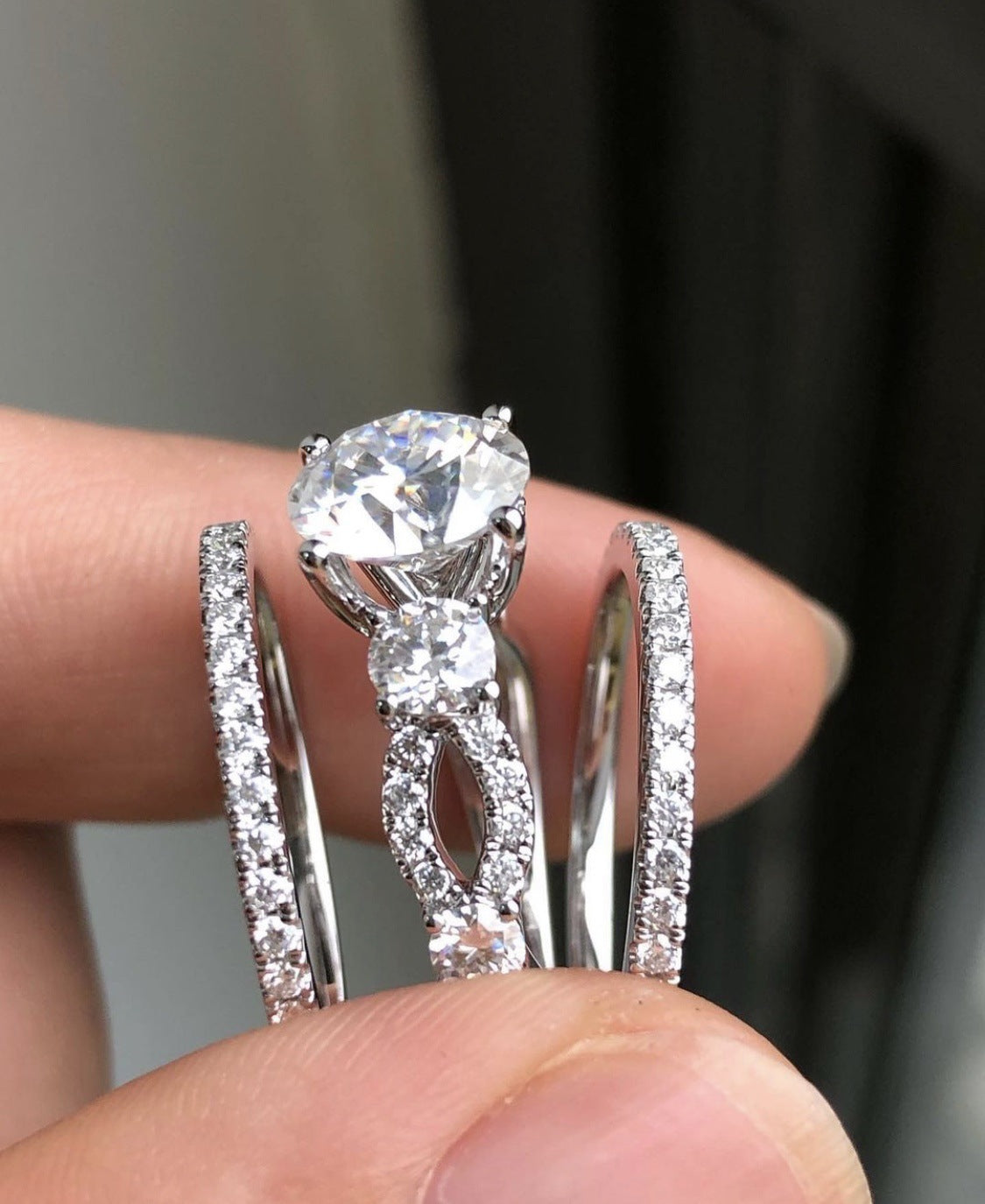 Women's Fashion Diamond Suit Engagement Sier Rings