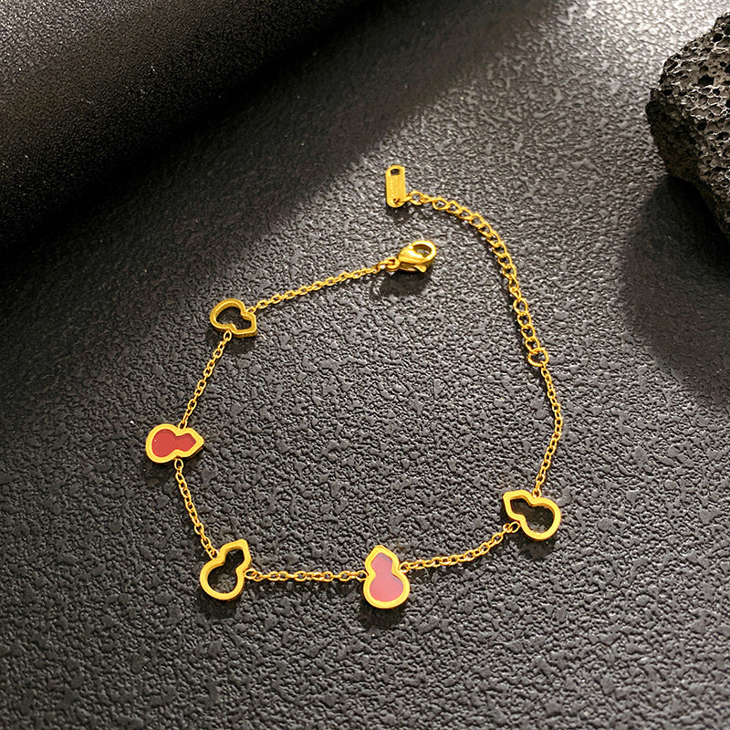Three-color Hollow Gourd Female Fashion Titanium Steel Design Sense Simple Bracelet