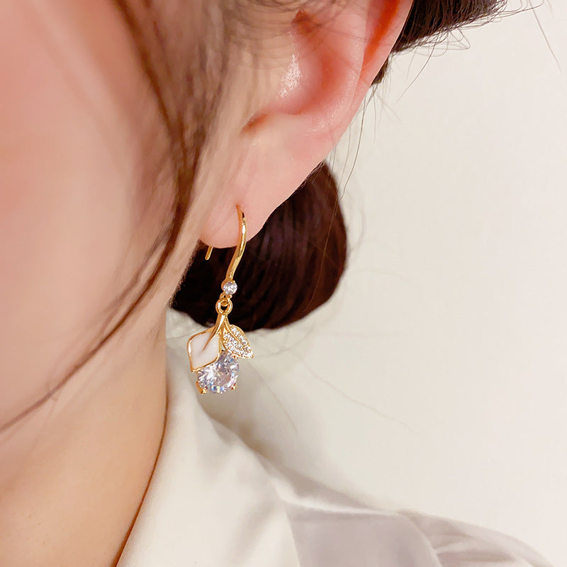 Women's Zircon Ginkgo Leaf Trendy Temperament Wild Minority Fashion Ear Hook