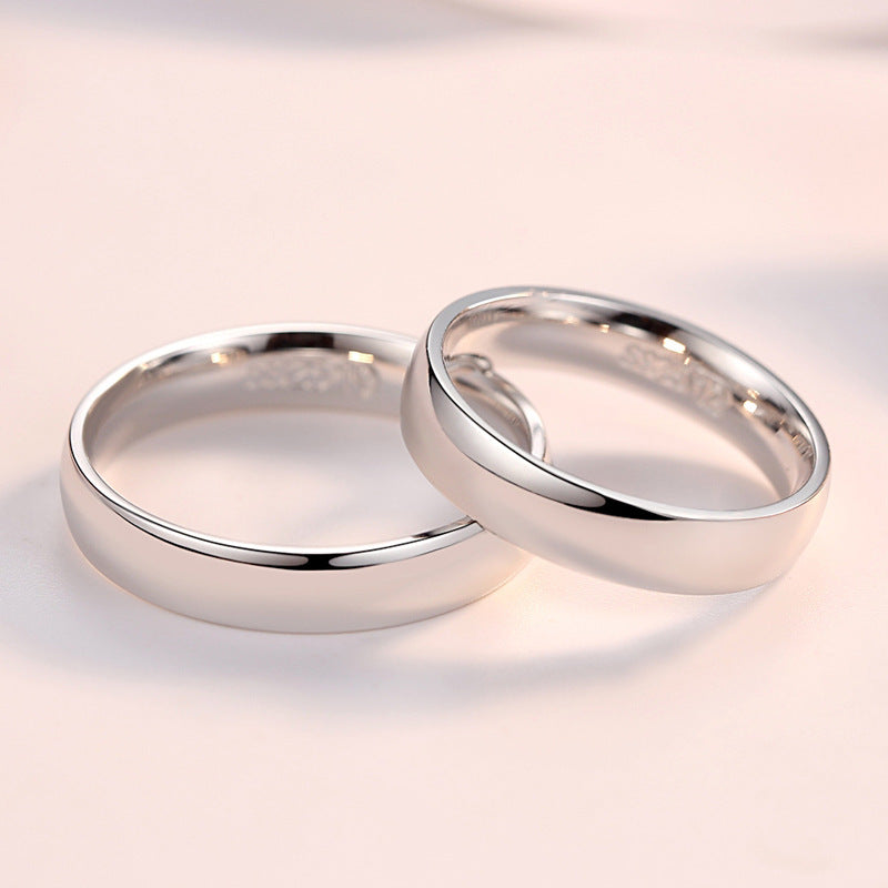 Men's Sier Glossy Inner Arc Couple Closed Mouth Korean Rings