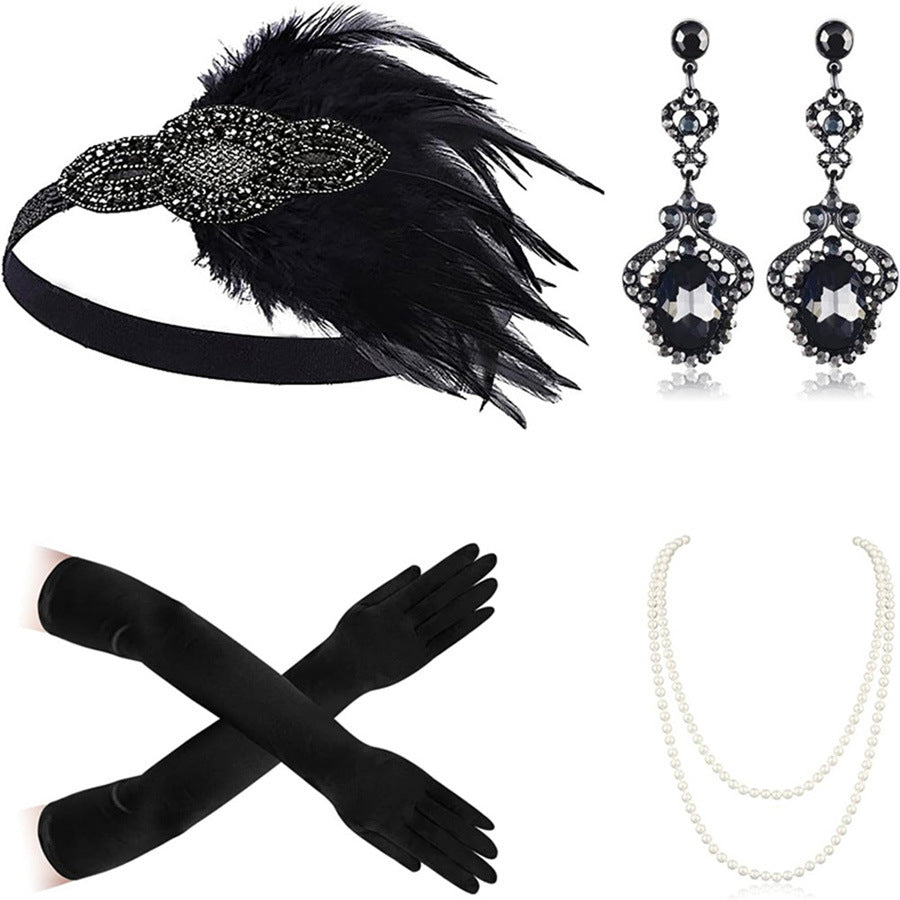 Red Feather Hair Band Masquerade Single Jewelry Set