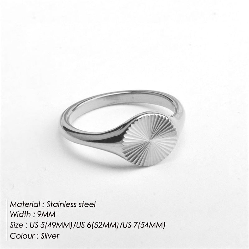 Women's Simple Wave Texture Geometric Round Stainless Rings