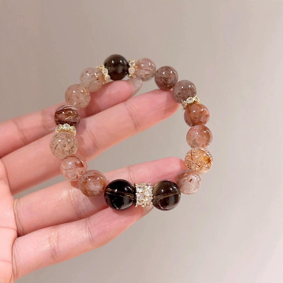 Women's & Men's Super Seven Crystal Light Luxury High-grade Ice Red Sealant Flower Bracelet