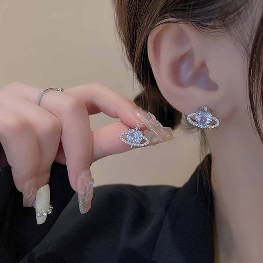 Sier Needle Fashion Universe Star Heart Shape Earrings