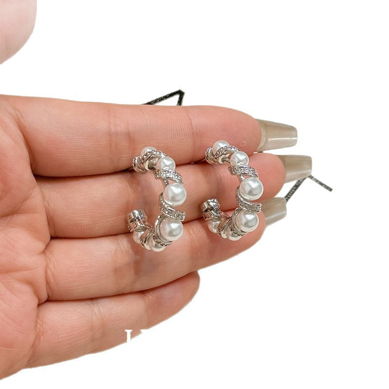 Micro Inlaid Zircon Bowknot Pearl Super Simple Stud Earrings