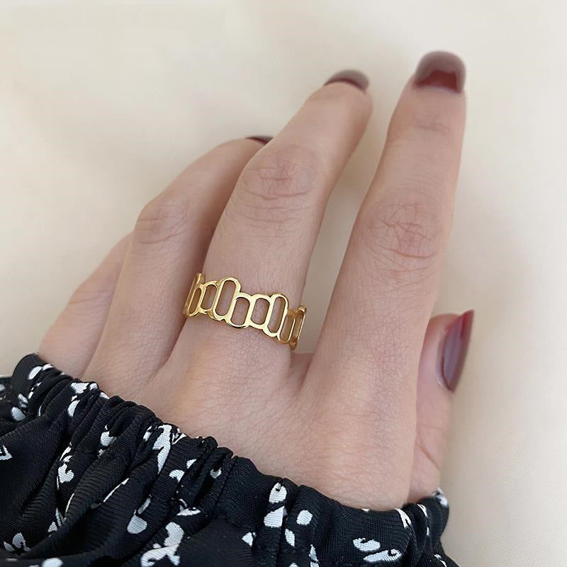 Geometric Hollow Female Simple Fashion Personality Cold Wind Gold Plated Ring