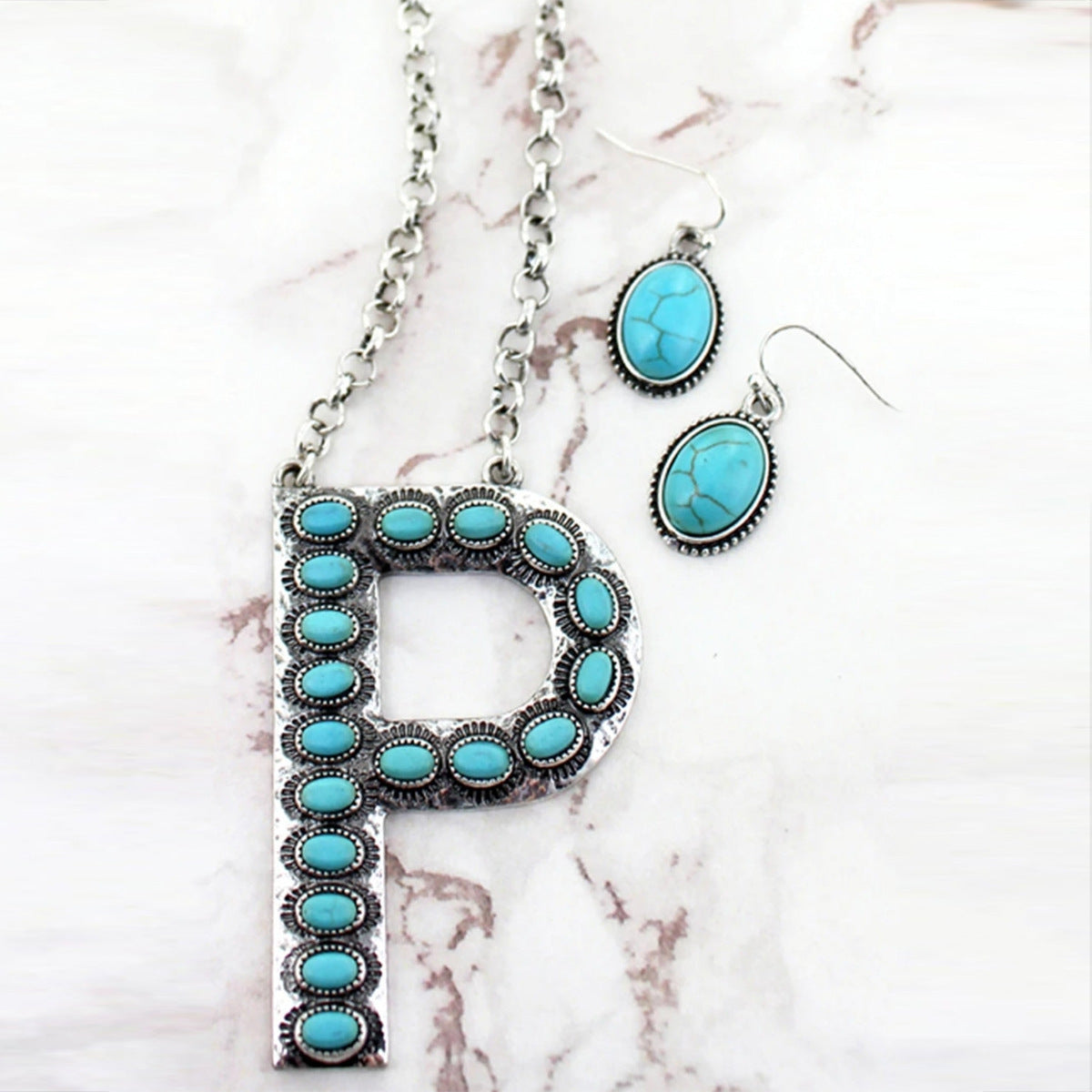 Bohemian Alphabet Letter Retro Style Inlaid Jewelry Set