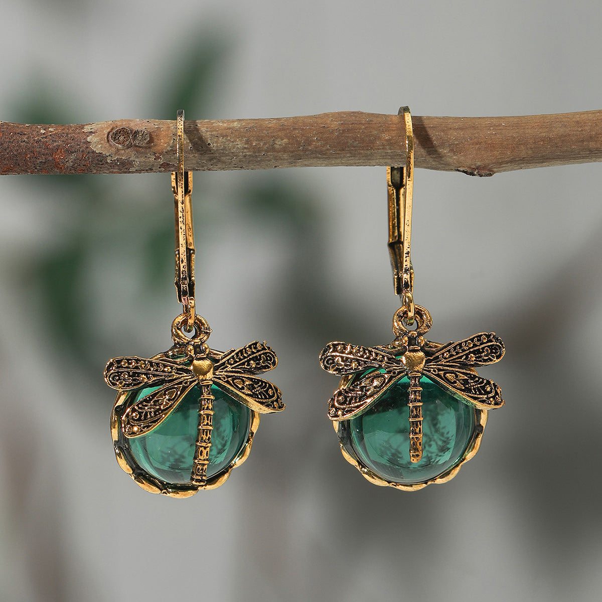 Women's Creative Vintage Dragonfly Green Crystal Charm Pendants