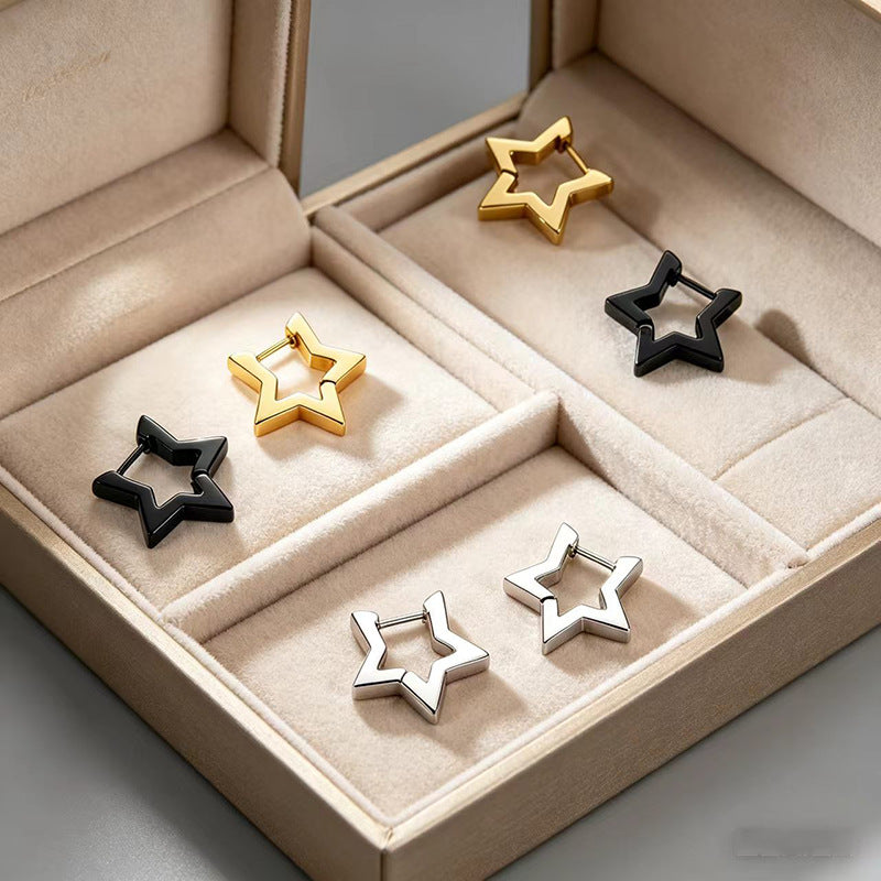 Geometry Pattern Stainless Steel Pentagram Ear Earrings