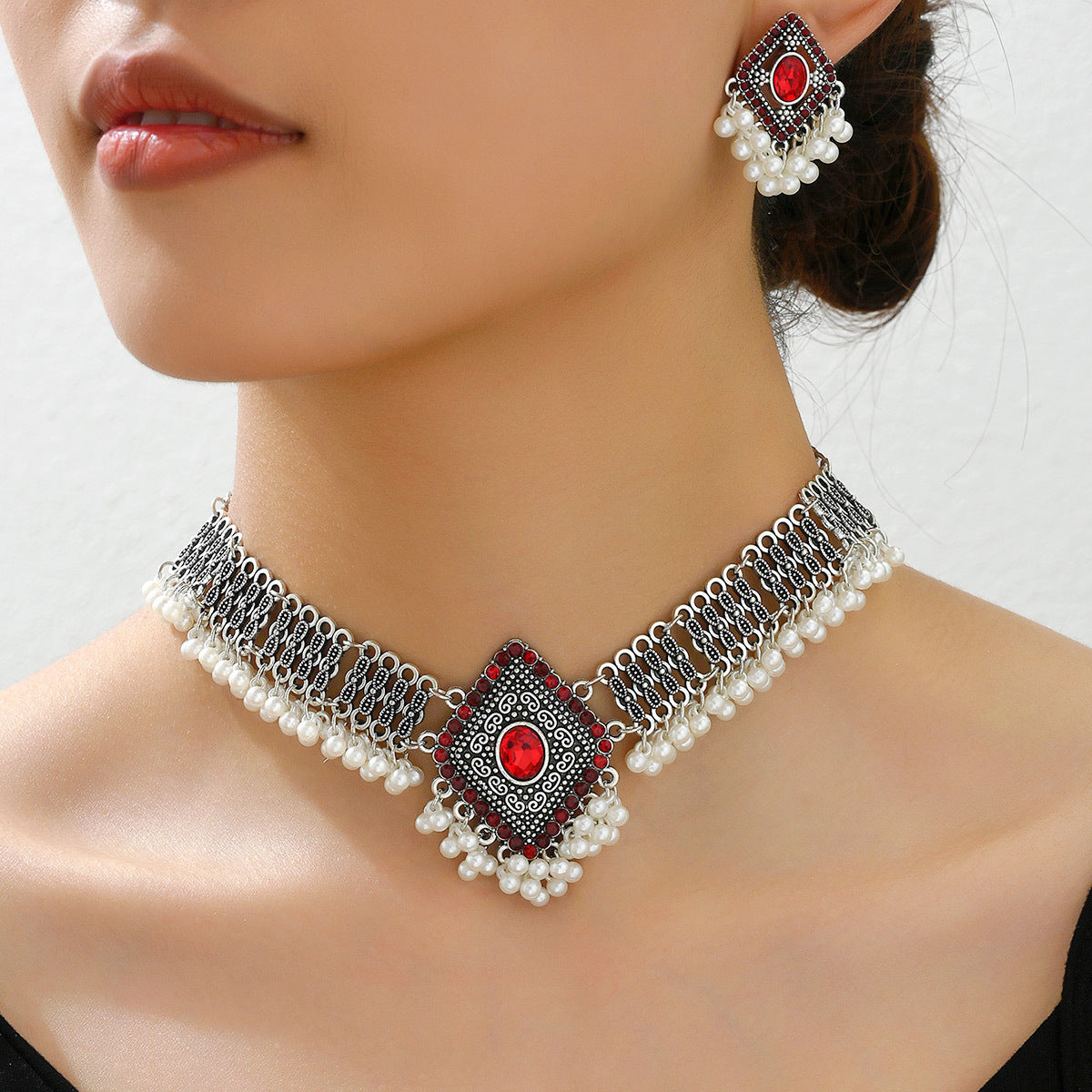 Style Retro Diamonds Pearl Suite Bridal Jewelry Set