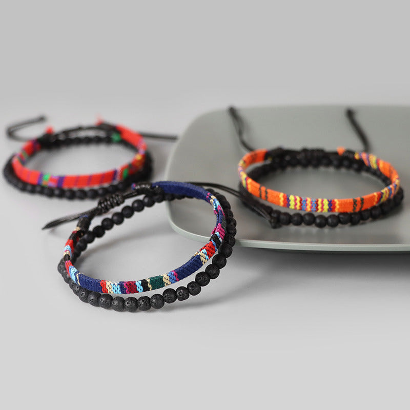 Men's Fabric Woven Retro Simple Volcanic Rock Bracelet