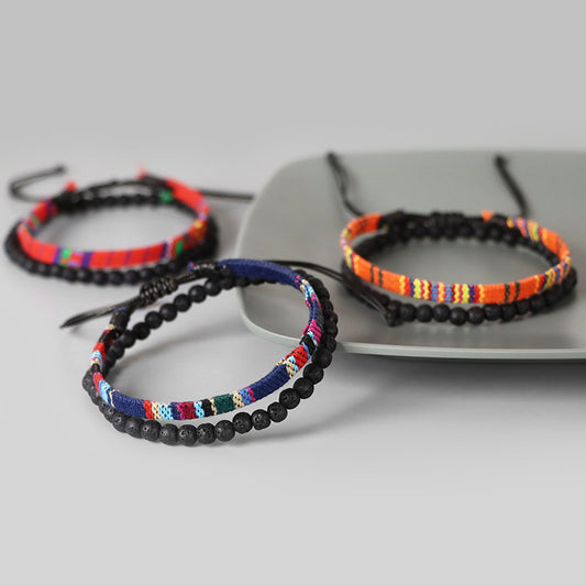 Men's Fabric Woven Retro Simple Volcanic Rock Bracelet