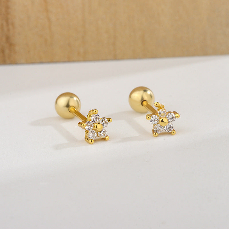 Diamond Mounted Flower Female Screw Pattern Tightening Buckle Exquisite Petite Rings