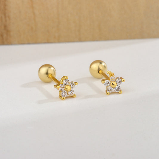 Diamond Mounted Flower Female Screw Pattern Tightening Buckle Exquisite Petite Rings