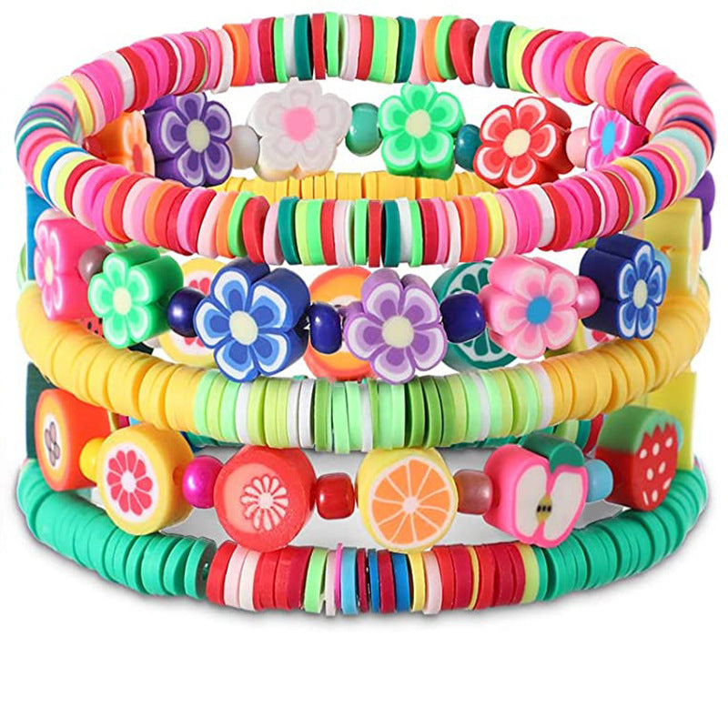 Colorful Clay Fruit Smiley Beaded Soft Bracelets