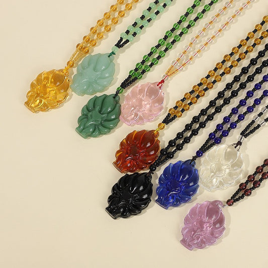 Women's & Men's Crystal Fox Obsidian Imitation Jade Long Sweater Pendants