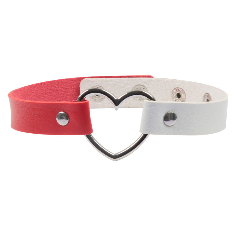 Color Matching Leather Peach Heart Love Heart-shaped Female Neckband Clavicle Collar