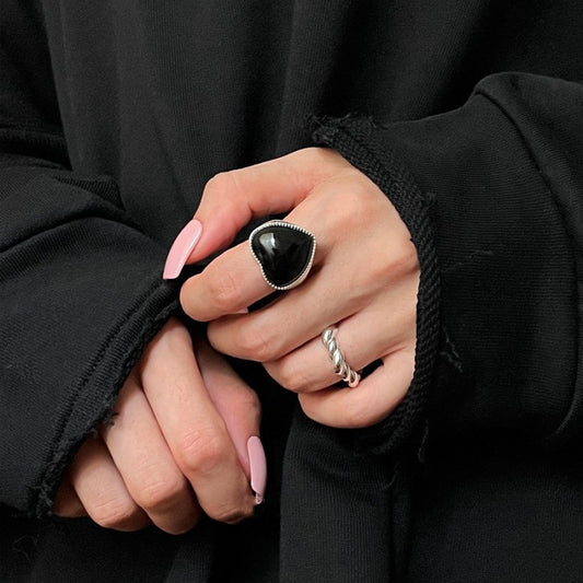 Heart-shaped Zircon Female Geometric Twist Twin Sier Opening Rings
