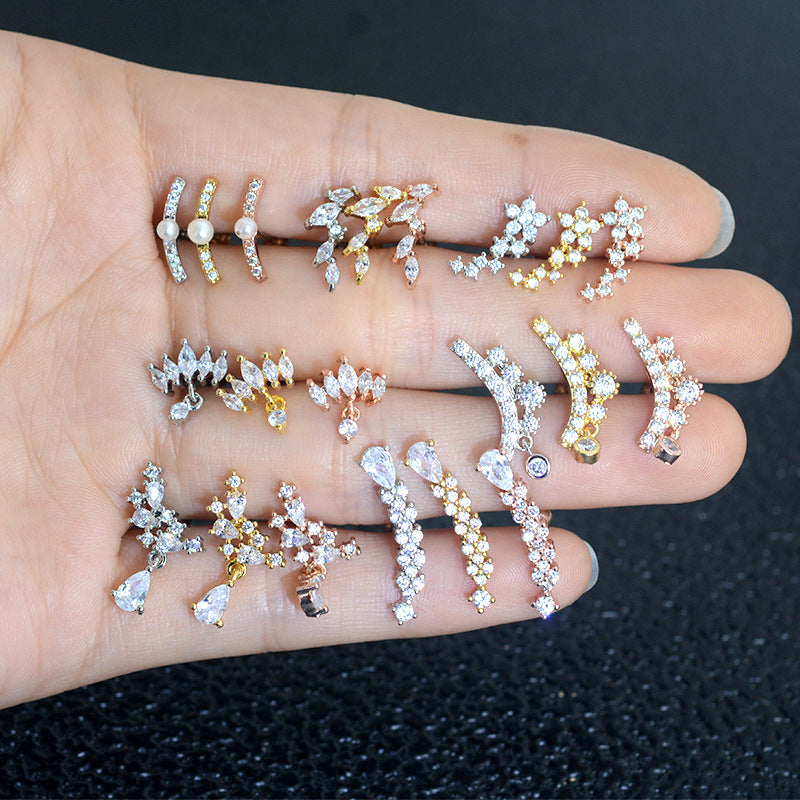Thin Rod Ear Micro Inlaid Zircon Rings
