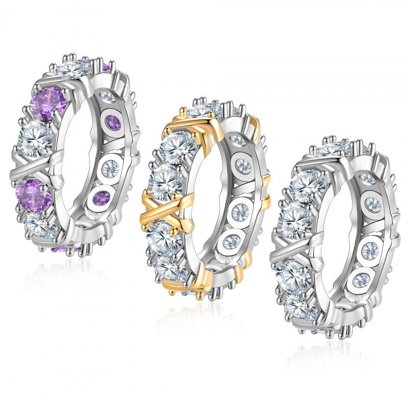 Gold-plated Cross Color Separation Inlaid Zircon Fashion Luxury Trendy Rings