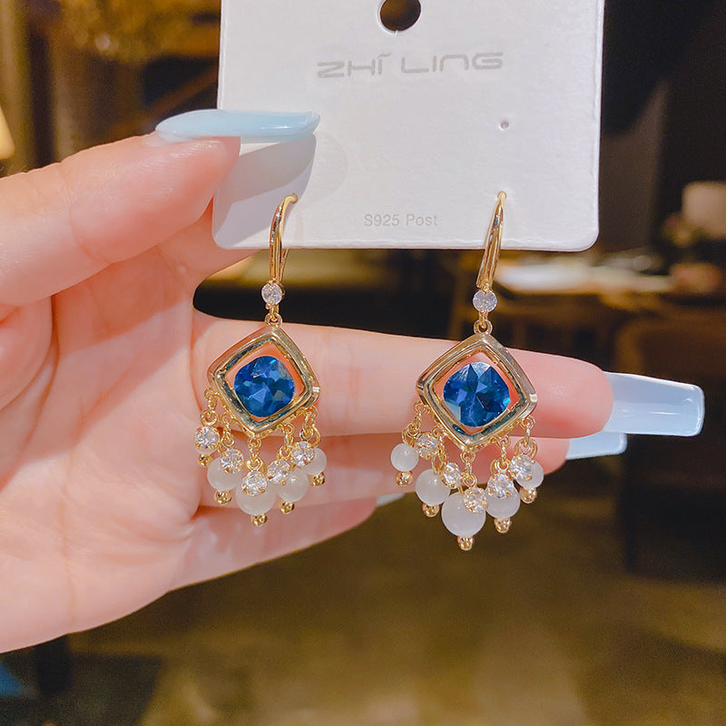 Temperament Female Blue Color Sier Exquisite Earrings