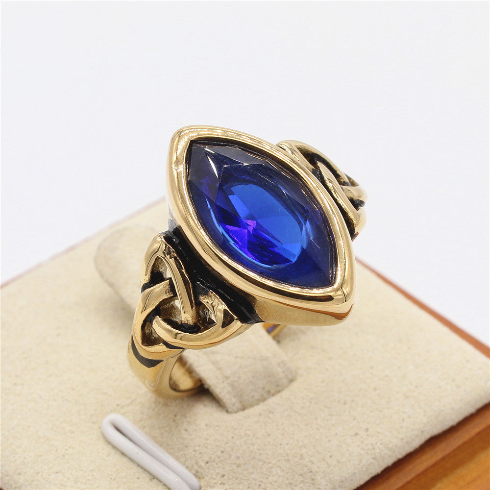 Nordic Viking Celtic Gemstone Titanium Steel Rings