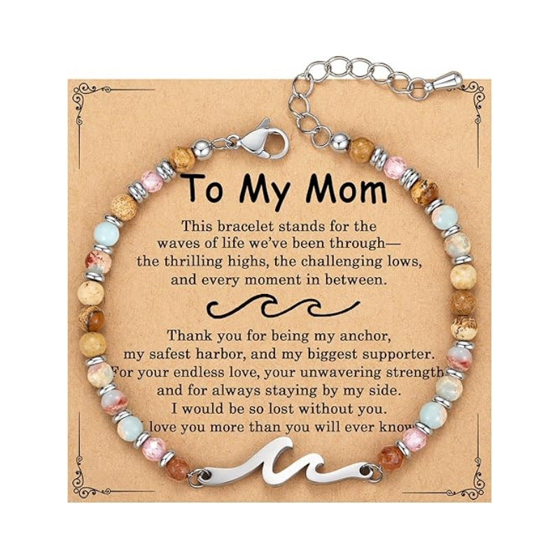 Women's Natural Stone Beaded Cross Lobster Buckle Adjustable Band Bracelet