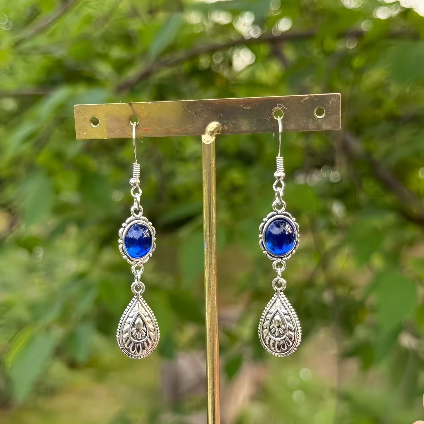Bohemian Retro Sapphire Water Drop Distressed Ethnic Style Earrings