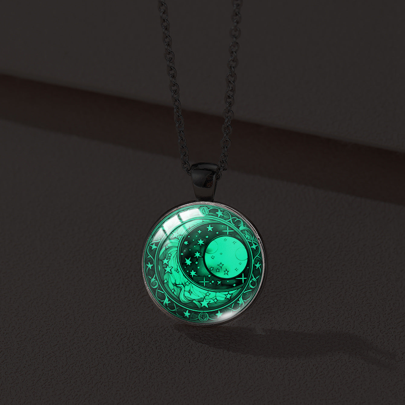 Sun Moon Lovers Couple Star Luminous Time Stone Valentine's Necklace