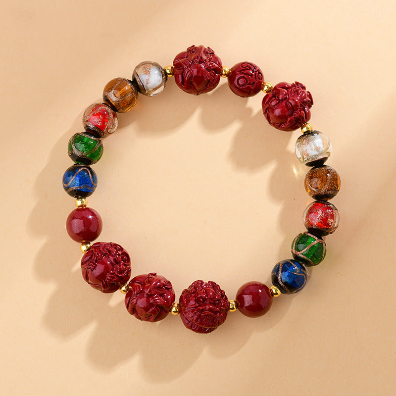 Men's Fragrant Gray Glaze Cinnabar Original Zodiac Dragon Lady Bracelet