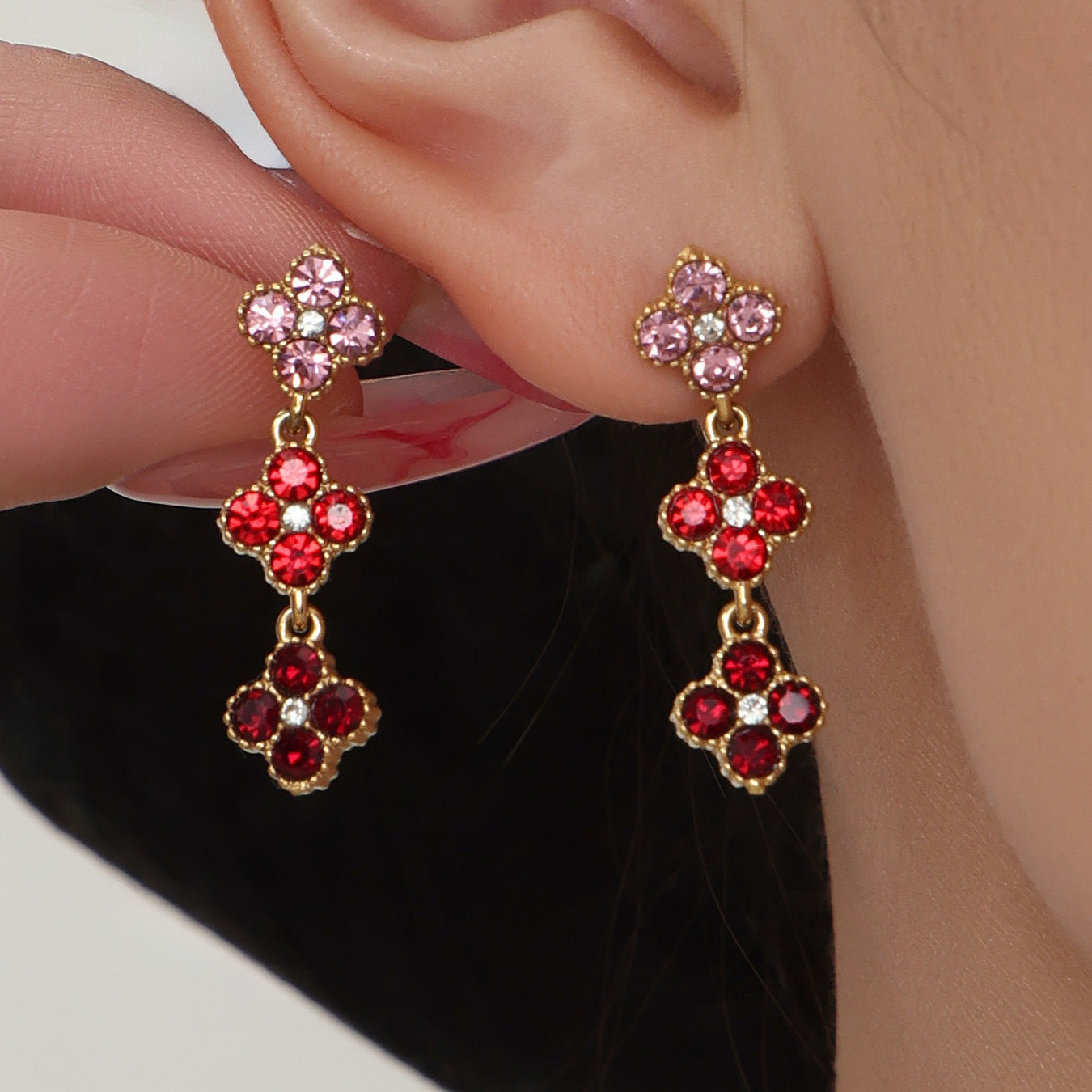 Elegant Color Inlaid Zircon Petal Clover Fashion Lady Jewelry Set