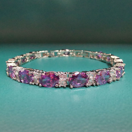 Women's Egg-shaped White Gold Plated Crystal Hand Bracelets