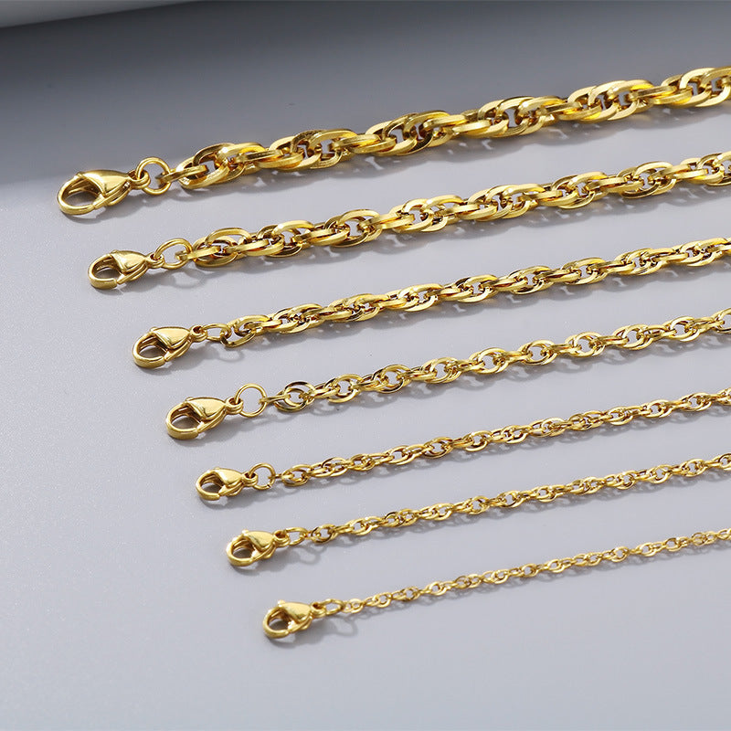 Women's & Men's Square Line Hemp Flowers Chain Simple Choker Titanium Steel Woven Necklace