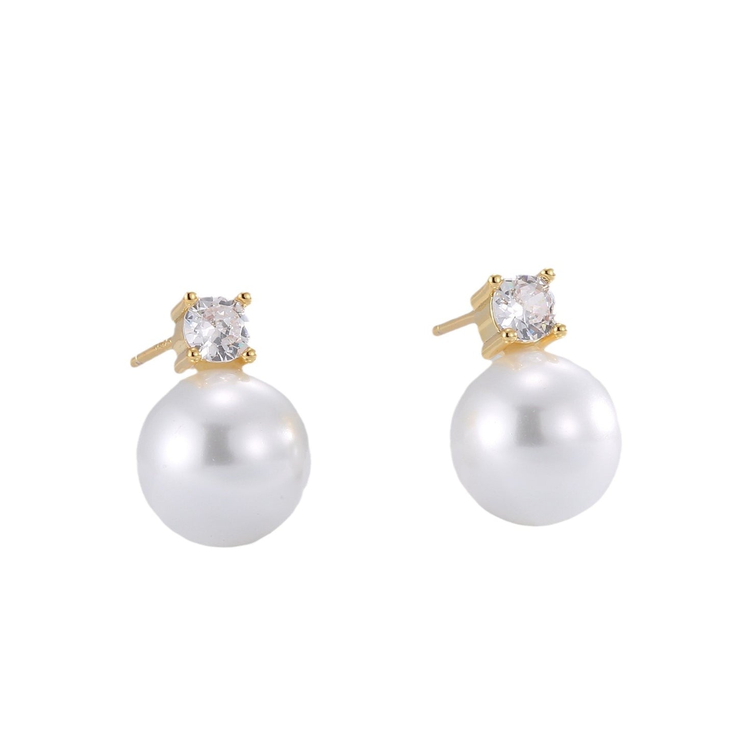 Women's Simple Korean Fresh Single Diamond Sweet Pearl Harbor Earrings