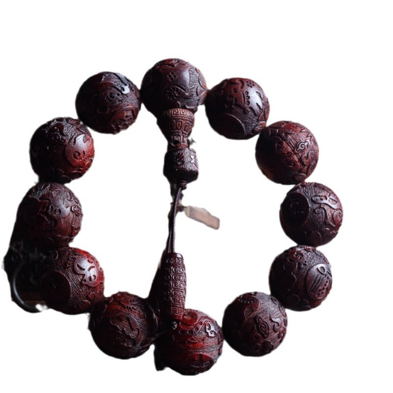 Women's & Men's Old Materials Pterocarpus Carved Twee Zodiac Zen Idea Buddha Beads Bracelets