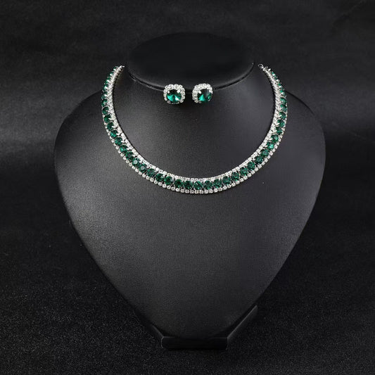 Diamond Emerald Green Square Zircon Two-piece Affordable Luxury Fashion Rings