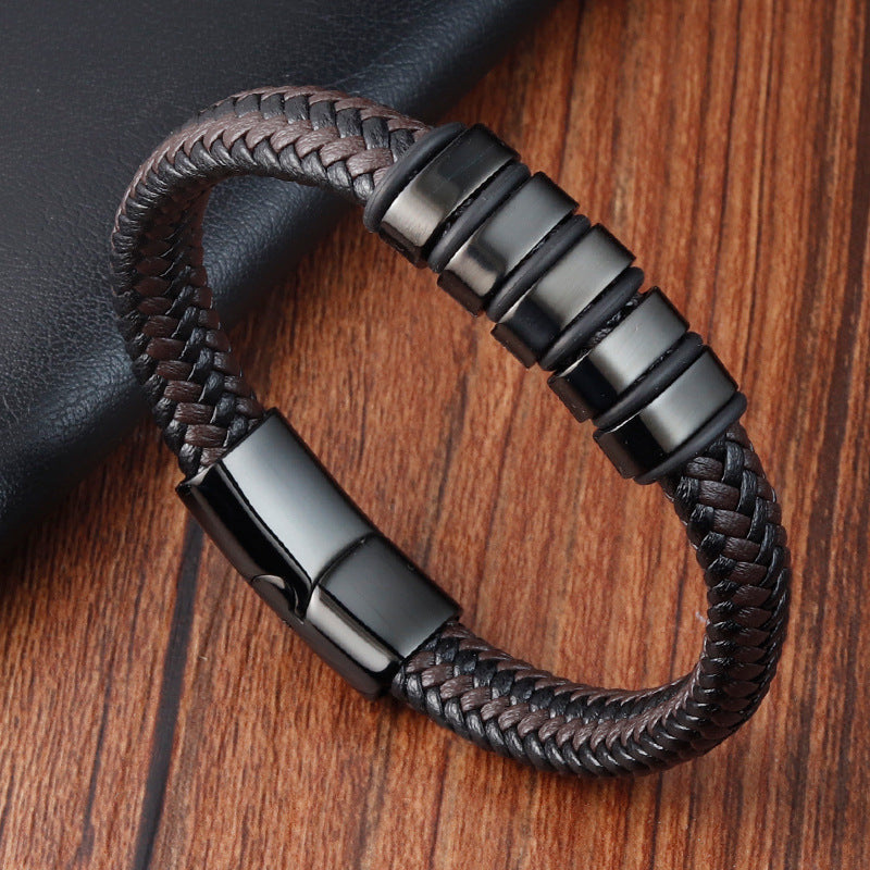 Men's Leather Hand-woven Chain Authentic Weave Vintage Stainless Bracelets
