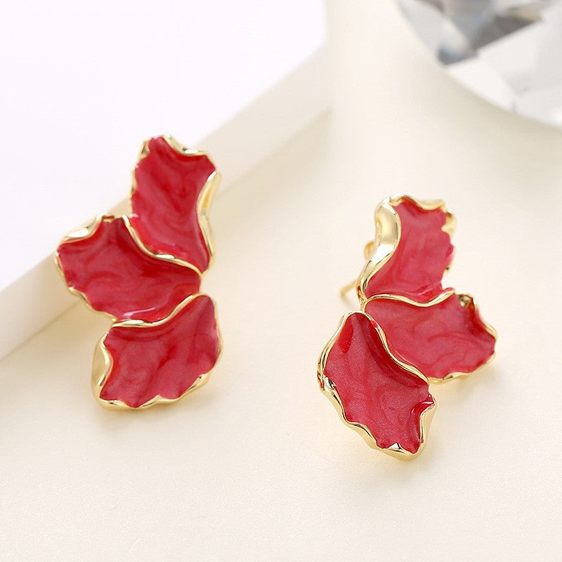 Summer Stylish Flower Sier Pin Sweet High Sense Design Petal Earrings
