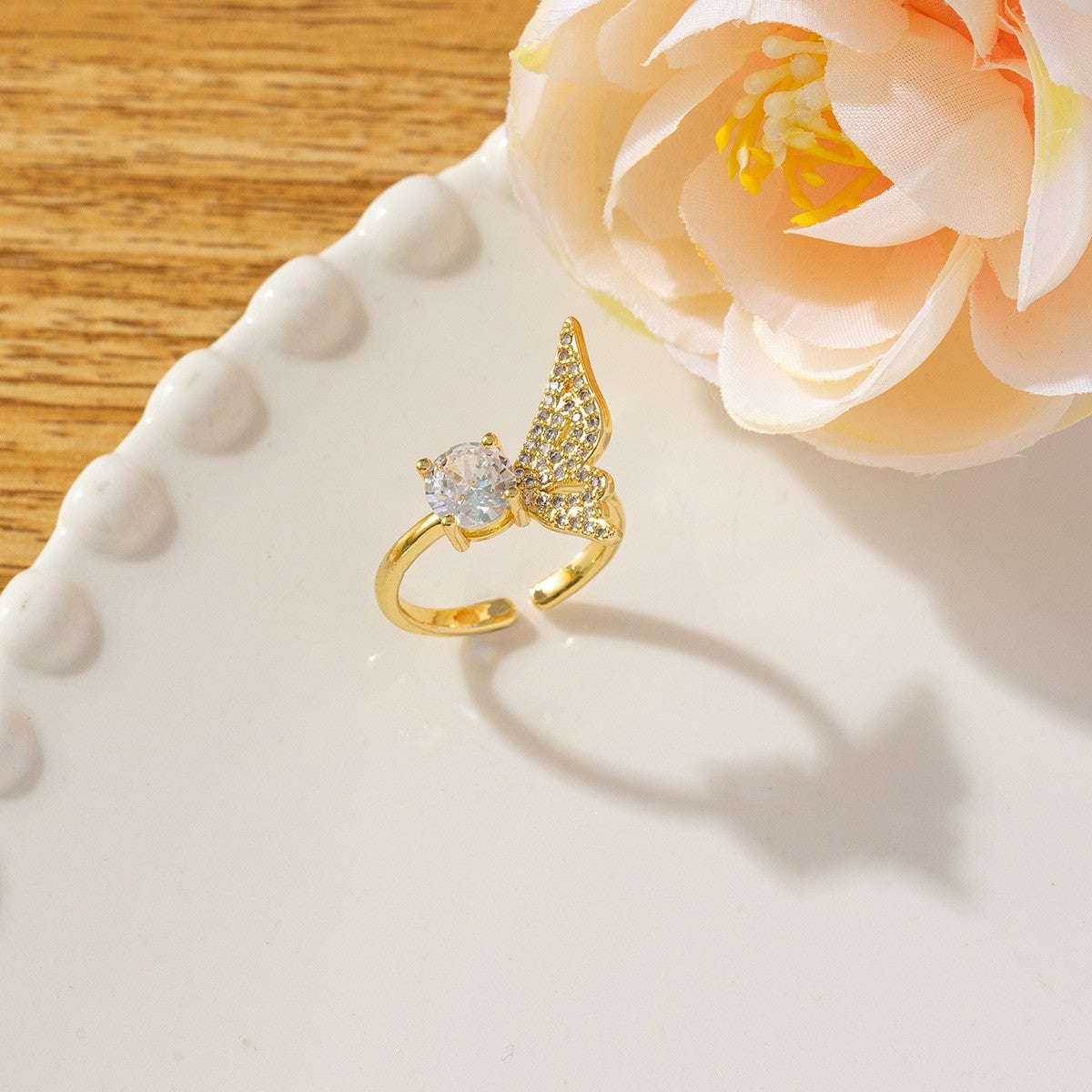 Temperament High Sense Loving Heart With Opening Adjustable Super Flash Ring