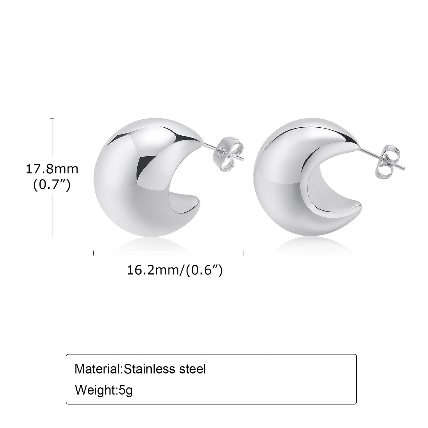 Exaggerated Stainless Steel Hollow Geometric U-shaped Curved Rings