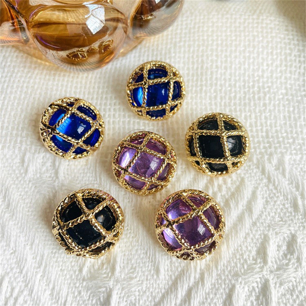 Female Middle Ancient Round Chinese Alloy Stud Earrings