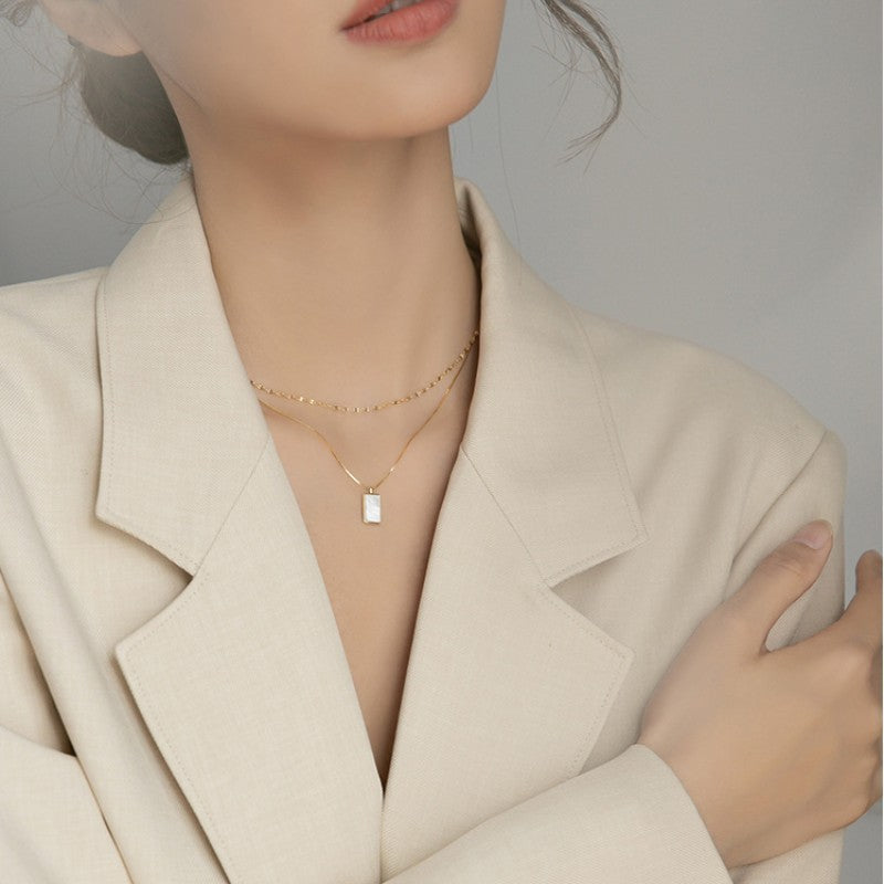 Steel Double Layer Light Luxury Minority Twin Clavicle Chain Female Necklace